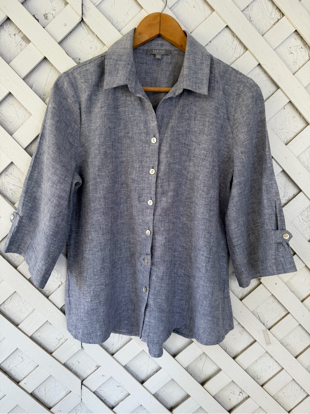 Habitat Linen Blend Button-Front Shirt Gray Small